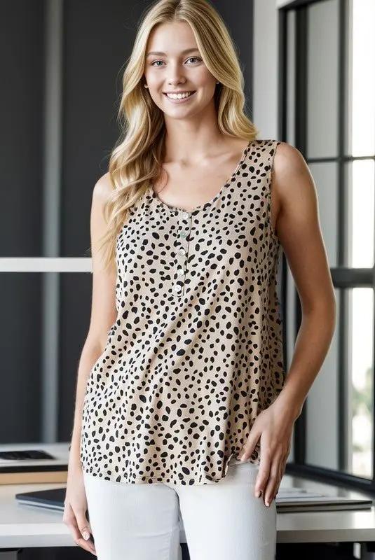 Heimish Full Size Front Button Animal Print Sleeveless Top Plus Size - Love Salve